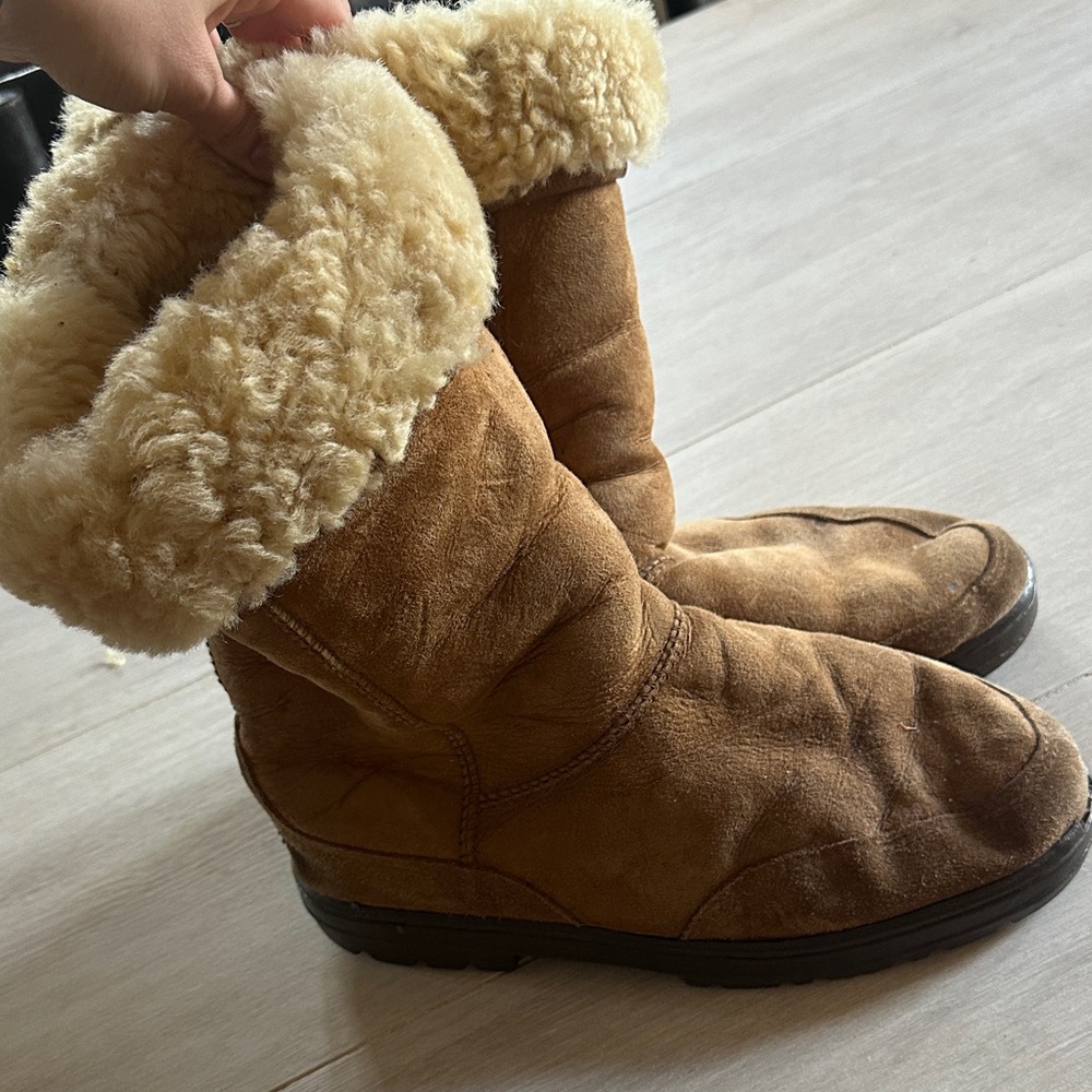 UGG Tan Shearling Lined Braid Boots - image 2